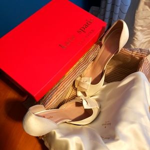 Kate Spade Sala Ivory Satin Gold Glitter Heel